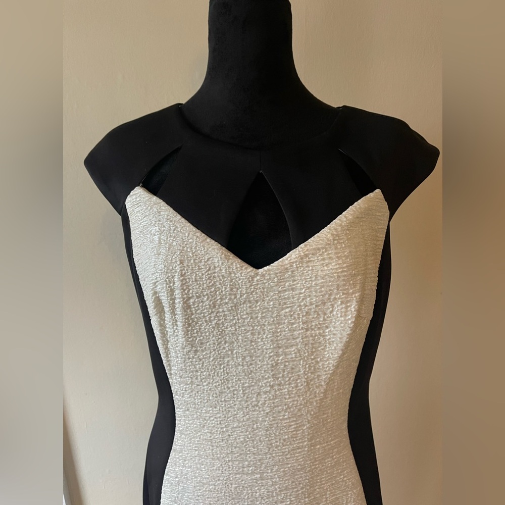 JAX black/soft white contrast dress, w/ cutout neckline, size 10, like new - Picture 2 of 7